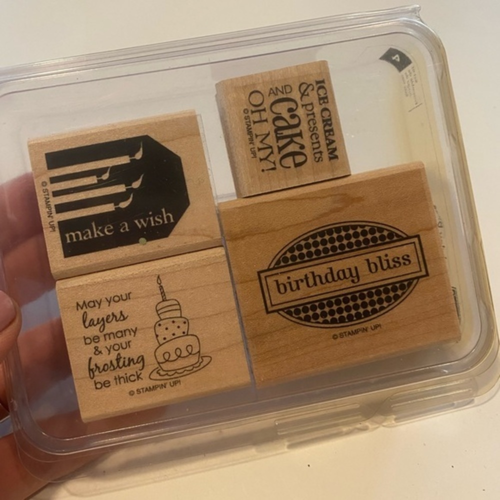STAMPIN UP RETIRED BIRTHDAY BLISS WOOD MOUNTED STAMP SET